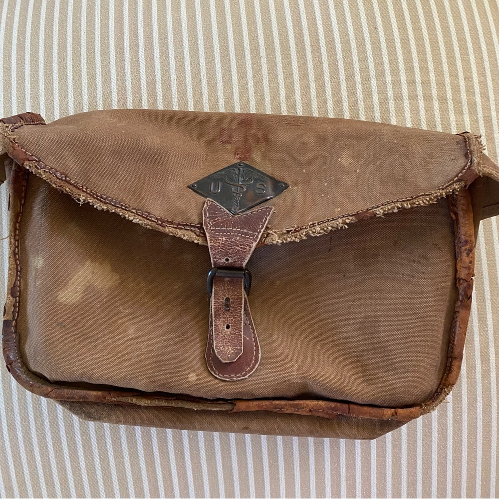 Vintage Brown Canvas Medic Military Messenger Bag